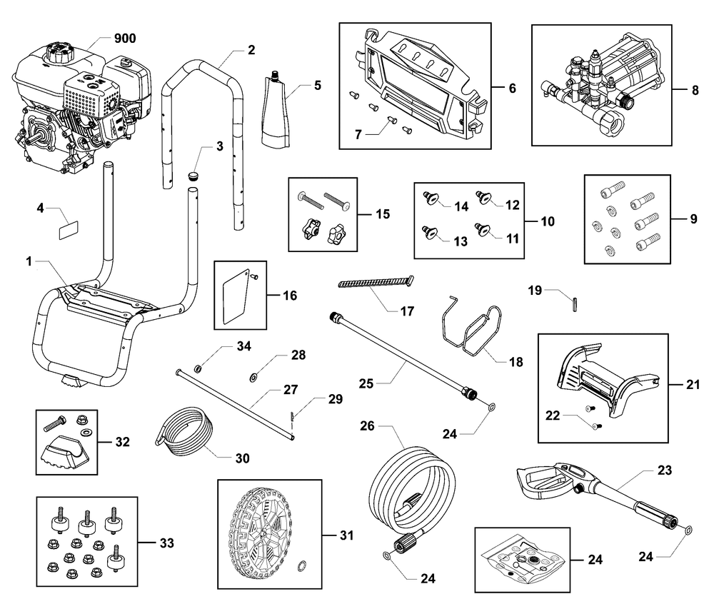 Main Unit Diagram and Parts List for 020803-00  Briggs and Stratton Pressure Washer